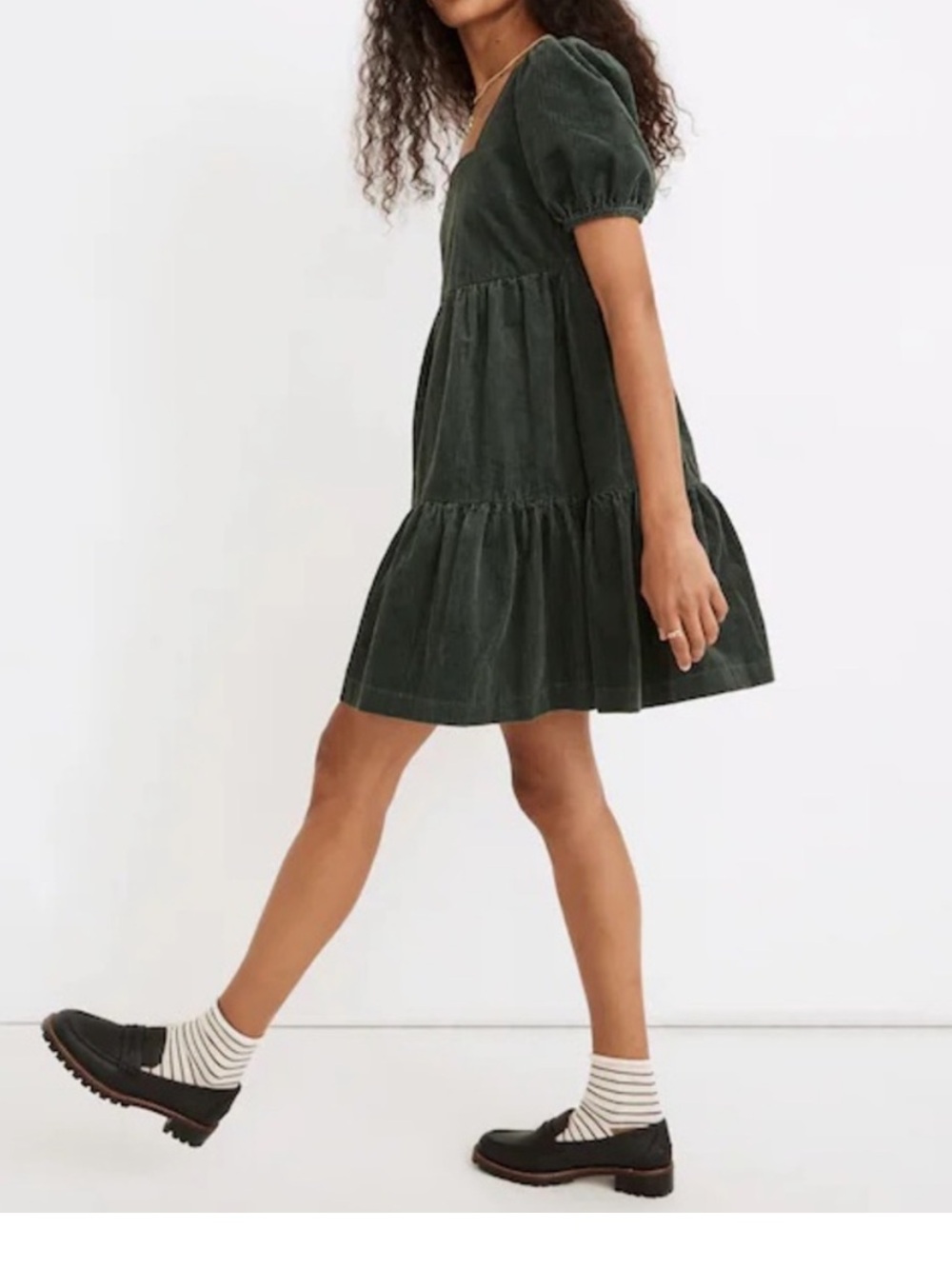 Madewell Corduroy Aidy Square-Neck Tiered Mini Dress
